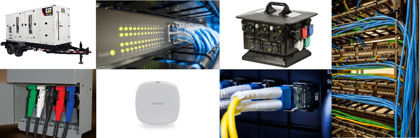 Event equipment: mobile generator, network switches, power distribution boxes, Ruckus R770 Wi-Fi access point, 10Gbps fiber and patch cabling